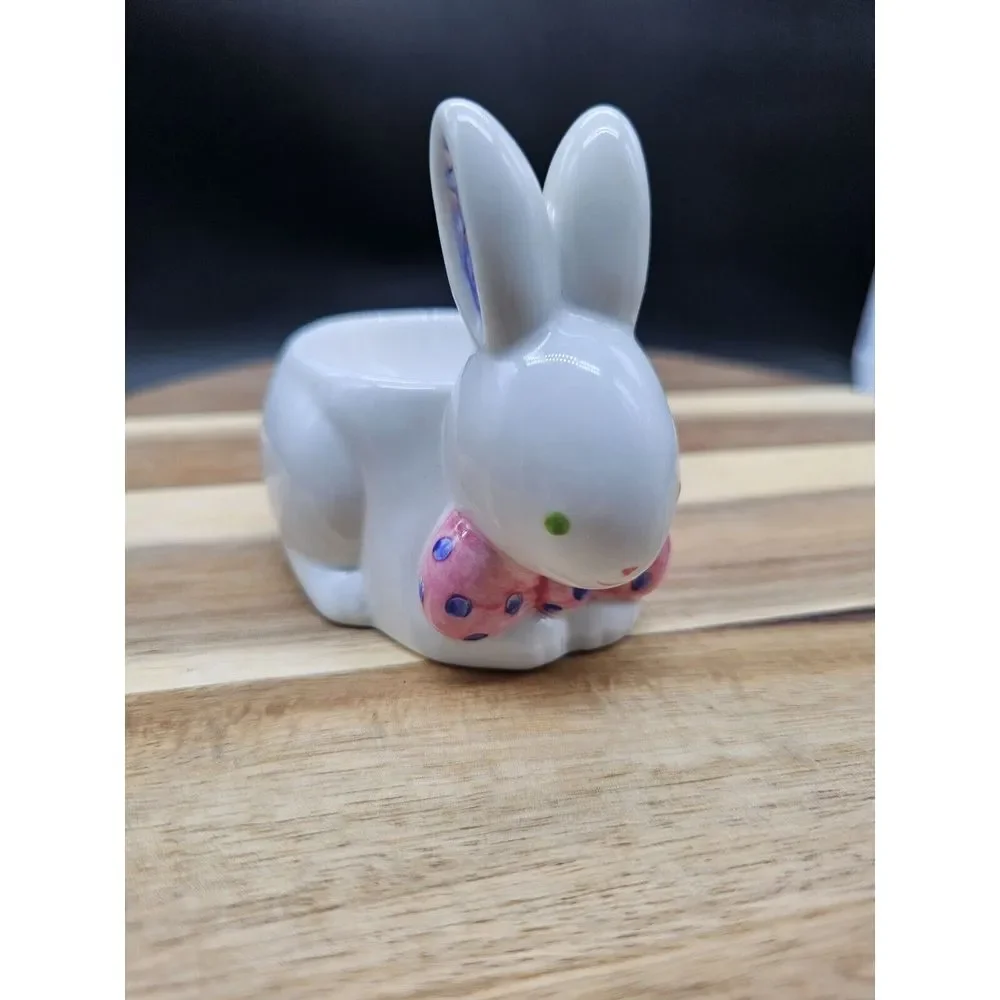 DEPARTMENT 56‎ EASTER BUNNY RABBIT Egg Holder Dish Bowl Ceramic Dept White Pink